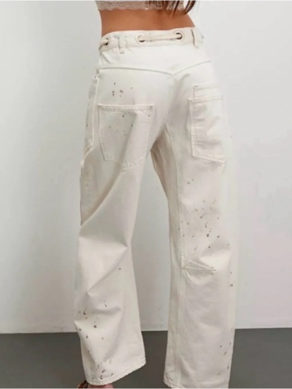 Free People We The Free Moxie Pull-On Barrel Jeans. NWT. White.